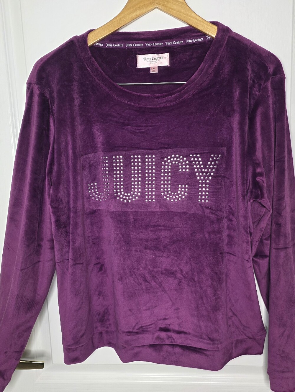Juicy Couture Plum Velour Rhinestone 'JUICY' Pullover SZ XL